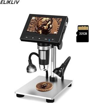 Elikliv 4.3'' 1000X LCD Coin Digital Microscope with Screen for Error Coins Elikliv Digital Microscope Soldering USB Coin Magnifier 1000X 4.3'' for Computer