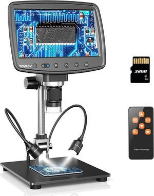 TOMLOV DM03 HDMI Digital Microscope 1200X, 10 Inch Stand Included, 7 LCD Digital Microscope with Screen, 1080P Video Coin Microscope for Adult Soldering, Windows/Mac OS/TV Compatible, 32GB Card