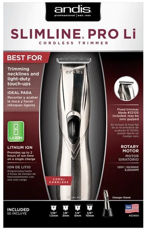 Andis 32400 Slimline Pro Cord/Cordless Beard Trimmer, Lithium Ion T-blade Trimmer, Close Cutting T-Blade Zero Gapped, Chrome Andis 32400 Slimline Pro Cord/Cordless Beard Trimmer, Lithium Ion T-blade Trimmer, Close Cutting T-Blade Zero Gapped, Chrome