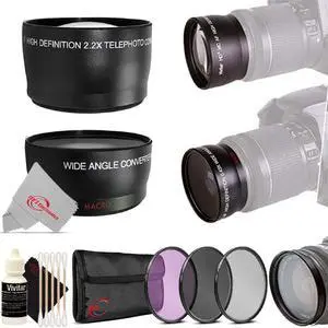49mm 2X HD Multi-Coated Telephoto with Wide Angle Filter Kit for 49mm Thread Lens