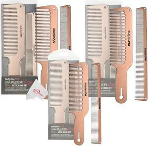3 Pcs BaByliss Pro Barberology RoseFX Metal Comb Set 9" Clipper Comb and 7.5" Cutting Comb Rose Gold