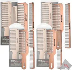4 Pcs BaByliss Pro Barberology RoseFX Metal Comb Set 9" Clipper Comb and 7.5" Cutting Comb Rose Gold