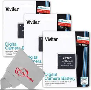 Three Vivitar VIV-CB-11LH Li-On Rechargeable Replacement Battery for Canon NB-11LH for (Canon Powershot SX410 IS, SX400 IS, ELPH 170 IS, 340 HS 320)