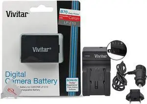 Vivitar LP E10 Replacement Battery and Charger for Canon T7 T6 T5 T100 4000D 3000D 2000D