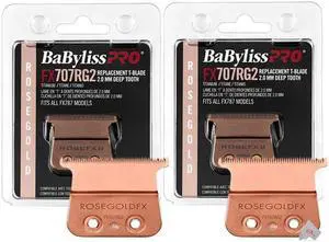 2x BaByliss PRO Replacement Rose GoldFX Skeleton T-Blade 2.0mm Deep Tooth FX707RG2
