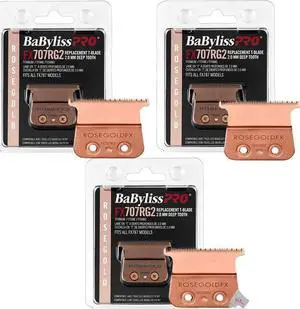 3x BaByliss PRO Replacement Rose GoldFX Skeleton T-Blade 2.0mm Deep Tooth FX707RG2