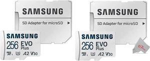 2x Samsung EVO Plus MicroSD 256GB, 130MBs Memory Card with Adapter
