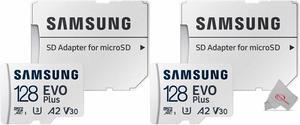 Samsung EVO Plus MicroSD 128GB, 130MBs Memory Card with Adapter - 2 Pack