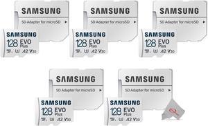 5X Samsung EVO Plus MicroSD 128GB, 130MBs Memory Card with Adapter