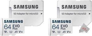 2x Samsung 64GB EVO Plus UHS-I microSDXC Memory Card with SD Adapter