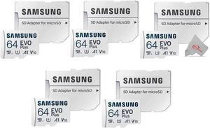 5x Samsung 64GB EVO Plus UHS-I microSDXC Memory Card with SD Adapter