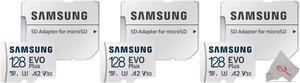 3X Samsung EVO Plus MicroSD 128GB, 130MBs Memory Card with Adapter