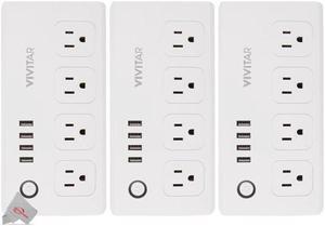 3x Vivitar Smart Home Smart Plug Power Strip 4 Wi-Fi Outlets + 4 USB Ports  No Hub Required
