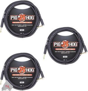 Pig Hog Tour Grade 10ft Instrument Cable 1/4 Inch to 1/4 Inch Right Angle to Straight Connectors - PH10R - 3 Units