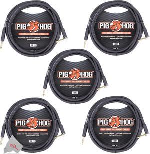 Pig Hog Tour Grade 10ft Instrument Cable 1/4 Inch to 1/4 Inch Right Angle to Straight Connectors - PH10R - 5 Units