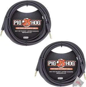 Pig Hog Tour Grade 18.5 ft Instrument Cable 1/4 Inch to 1/4 Inch Straight Connectors - PH186 - 2 Units