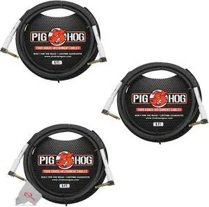 Pig Hog Tour Grade 6 ft Instrument Cable 1/4 Inch to 1/4 Inch Right Angle Connectors - PH6RR - 3 Units