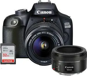 Canon EOS 2000D Digital SLR Camera + 18-55mm Lens + EF 50mm f/1.8 STM Lens Kit