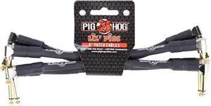 Pig Hog Lil' Pigs Right Angle 1/4" Black Instrument Patch Cables, 6" (4 Pack)