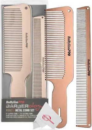 BaByliss Pro Barberology RoseFX Metal Comb Set 9" Clipper Comb and 7.5" Cutting Comb Rose Gold