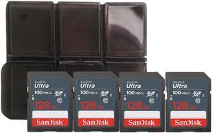 4x Sandisk Ultra 128 GB SDXC UHS-I Memory Card 100 MBs with Memory Card Holder