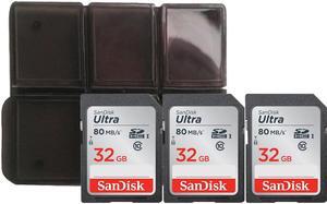 3x SanDisk 32GB Ultra SDHC UHS-I Memory Card with Memory Card Holder