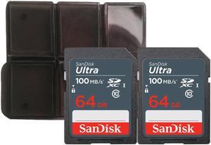 2x SanDisk 64GB Ultra SDXC UHS-I Memory Card + Memory Card Holder