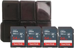 4x SanDisk 64GB Ultra SDXC UHS-I Memory Card + Memory Card Holder