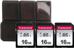 3x Transcend TS16GSDC300S 16GB UHS-I U1 Memory Card with Memory Card Holder