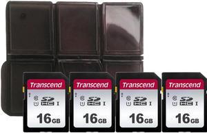 4x Transcend TS16GSDC300S 16GB UHS-I U1 Memory Card with Memory Card Holder