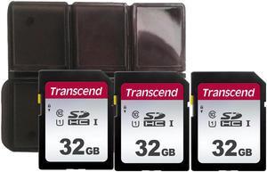 3x Transcend 32GB SDXC/SDHC 300S Memory Card TS32GSDC300S with Memory Card Holder