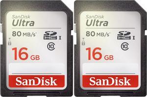 2 Packs SanDisk Ultra 16GB Class 10 SDHC UHSI Memory Card up to 80MBs SDSDUNC016GGN6IN