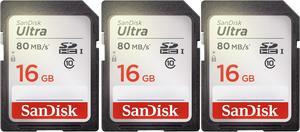 3 Packs SanDisk Ultra 16GB Class 10 SDHC UHS-I Memory Card up to 80MB/s  SDSDUNC-016G-GN6IN