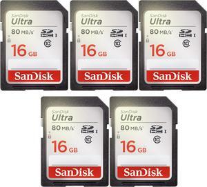 5 Packs SanDisk Ultra 16GB Class 10 SDHC UHS-I Memory Card up to 80MB/s  SDSDUNC-016G-GN6IN