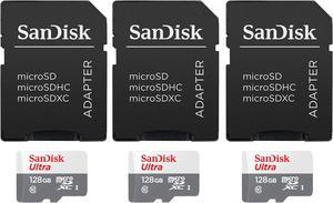 3 Packs SanDisk 128GB Ultra UHS-I microSDHC Memory Card with SD Adapter