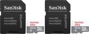 2 Packs SanDisk 32GB Ultra UHS-I microSDHC Memory Card with SD Adapter