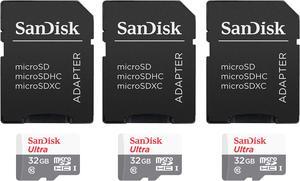 3 Packs SanDisk 32GB Ultra UHS-I microSDHC Memory Card with SD Adapter