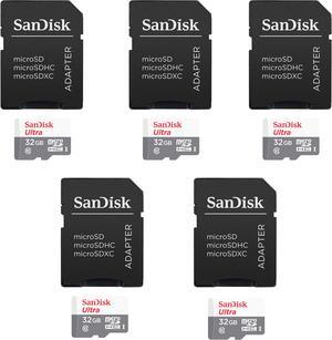 5 Packs SanDisk 32GB Ultra UHS-I microSDHC Memory Card with SD Adapter
