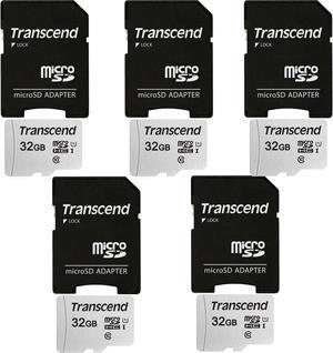5 Packs Transcend 32GB MicroSD 300s 100MB/s Class 10 Micro SDHC Memory Card with SD Adapter