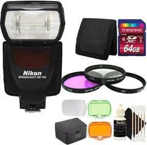 Nikon SB-700 AF Speedlight Flash + Filter & 64GB Memory Card for D5100 D5300 D5500 (International Version)