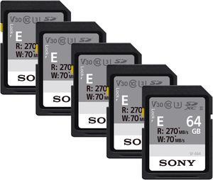 Sony 64GB SF-E Series UHS-II Class 10 V30 U3 Read Speed 270 MB/s Write Speed 70 MB/s SDXC Memory Card - 5 Count