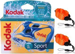 Kodak Water and Sport One-Time Use Disposable Camera (ISO-800) Waterproof 35mm - 27 Exposures with Floating Foam Strap-Orange