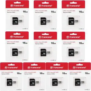 10 Unit Transcend 16GB 300s 95MB/s Class 10 Micro SDHC Memory Card with SD Adapter