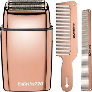 BaByliss Pro FOILFX02 Cordless Metal Double Foil Shaver Rose Gold with Metal Comb Set
