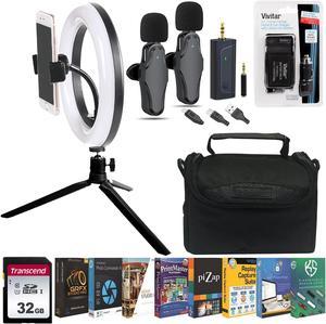 Best Content Creator Kit for Canon EOS R8 R10 M6 M6II Rebel T8i with Replacement Battery 2-Person Wirelesss Microphone and LED Ring Light with Stand