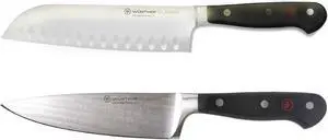 Wusthof Classic 7" Hollow Edge Santoku Kitchen Knife with Classic 6" Chef's Knife