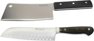 Wusthof Classic 6" Cleaver Knive Black with 7" Hollow Edge Santoku Kitchen Knife