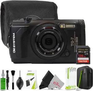OM SYSTEM Tough TG-7 Digital Camera (Black) Top Accessory Bundle