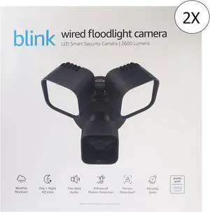 2x Blink Wired Floodlight Camera 2600 lumens Works with Alexa  1 camera (Black)
