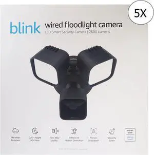 5x Blink Wired Floodlight Camera 2600 lumens Works with Alexa  1 camera (Black)